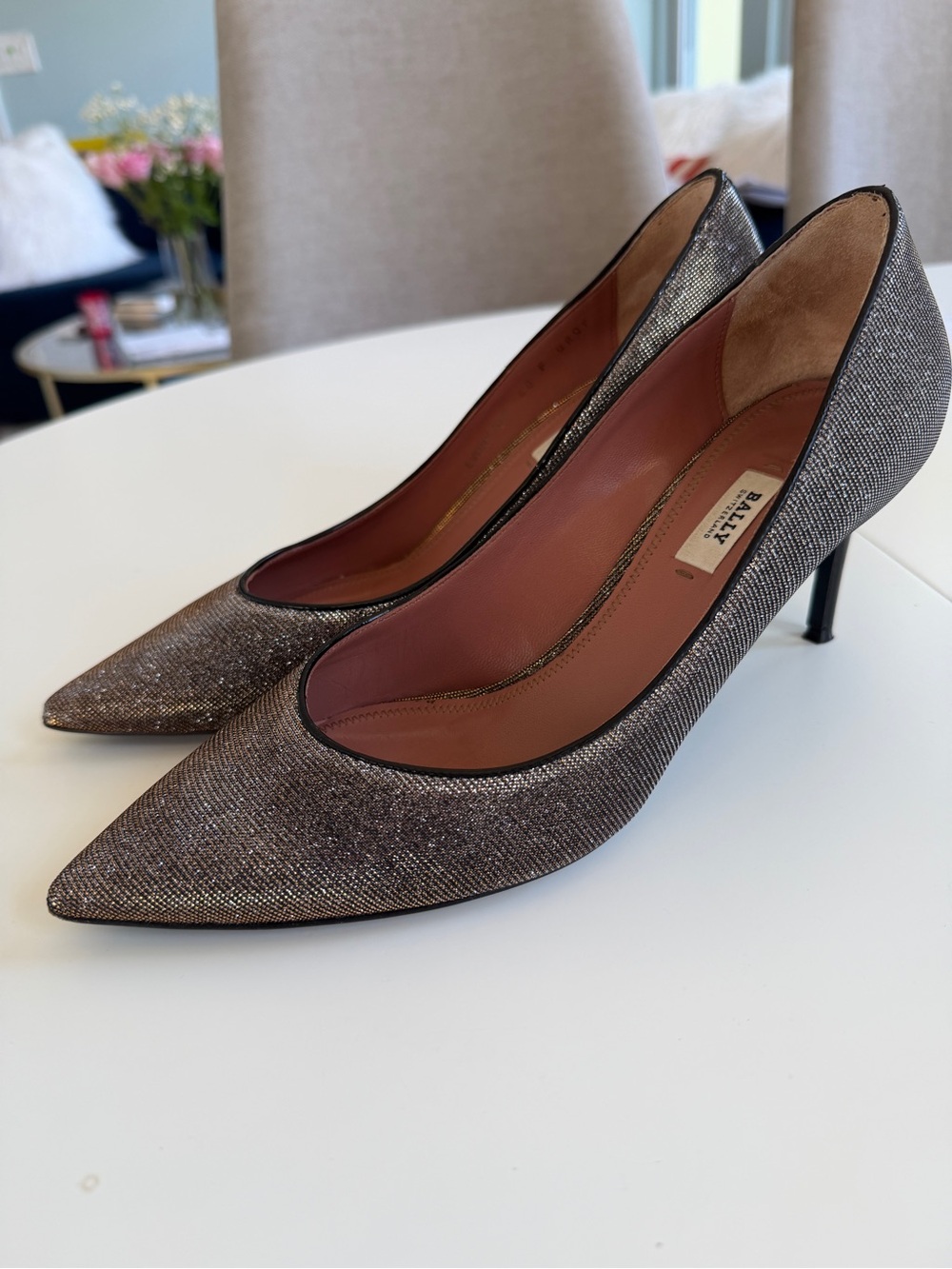 Bally Metallic Gunmetal Pointed-Toe Pumps